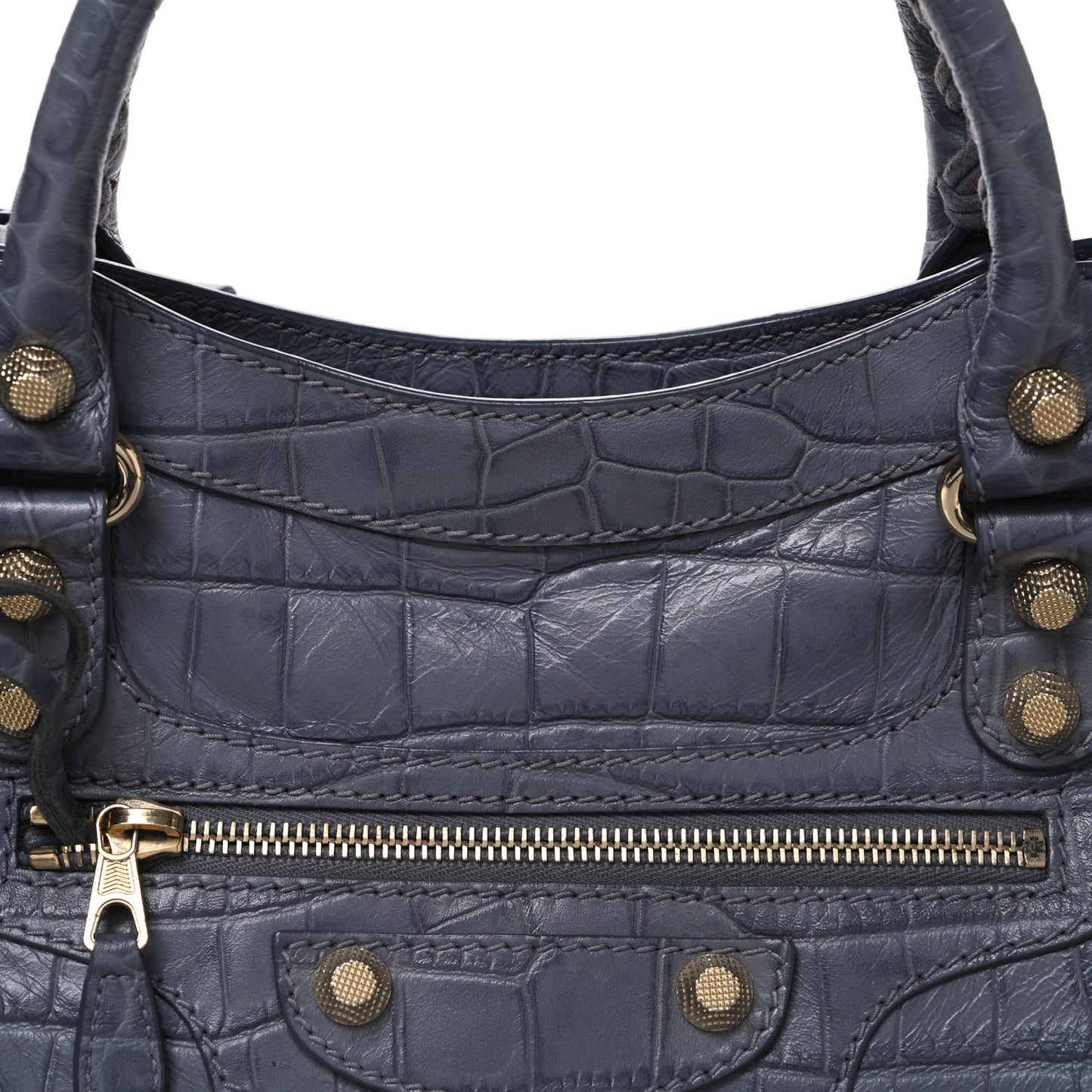 Calfskin Crocodile Embossed Giant 12 Gold Hardware City Gris Beton