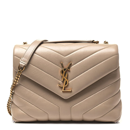 Saint Laurent Calfskin Y Quilted Monogram Small Loulou Chain Satchel Dark Beige 1 of 12