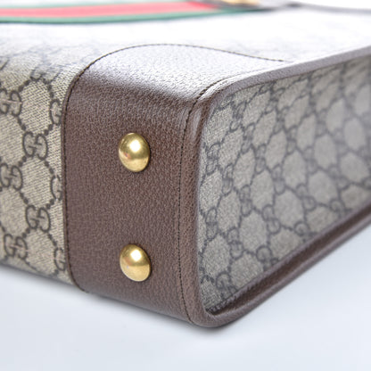 Gucci GG Supreme Monogram Textured Calfskin Web Medium Ophidia Slip Handle Tote Beige Ebony New Acero 9 of 9