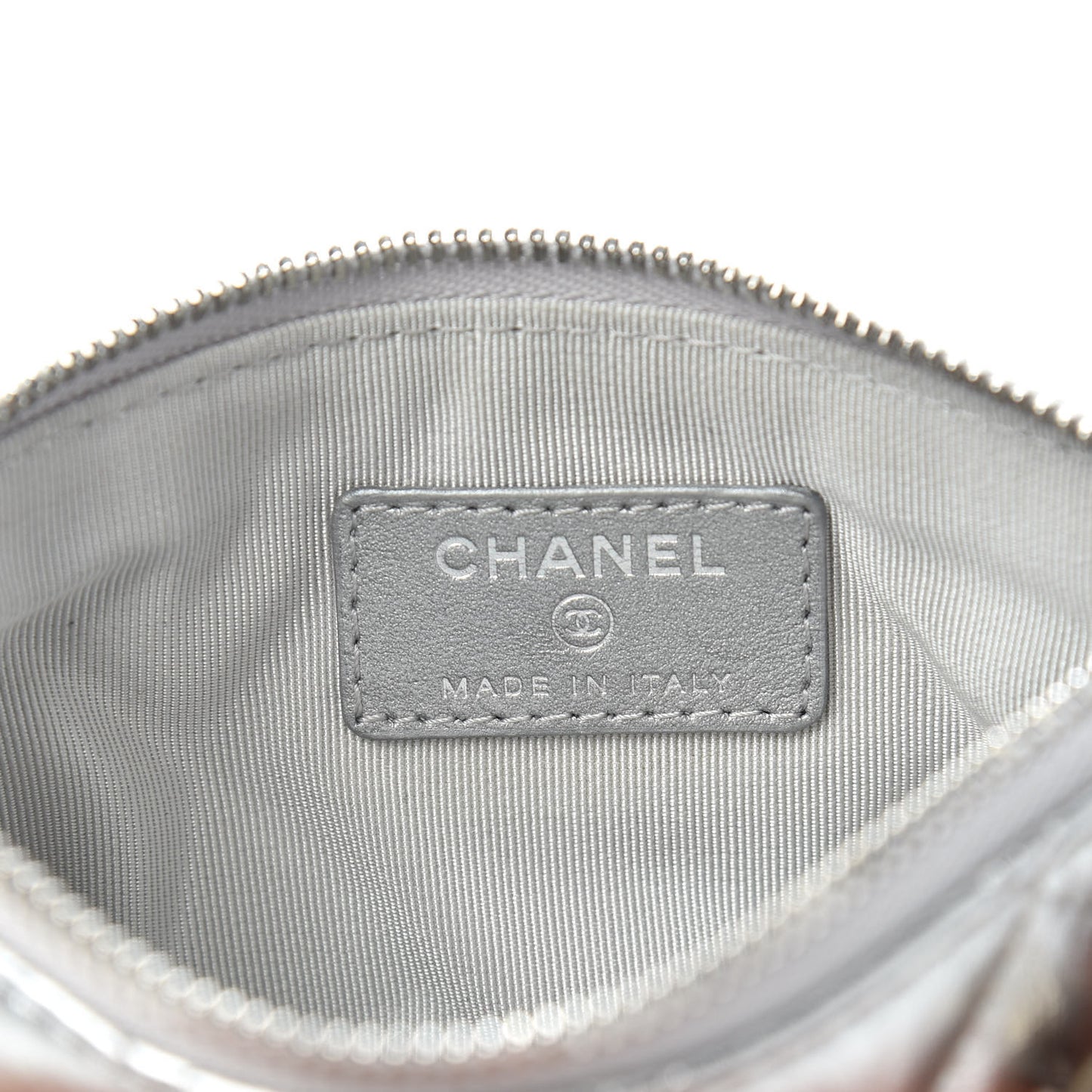 Metallic Calfskin Quilted Small Cosmo Cosmetic Case Silver