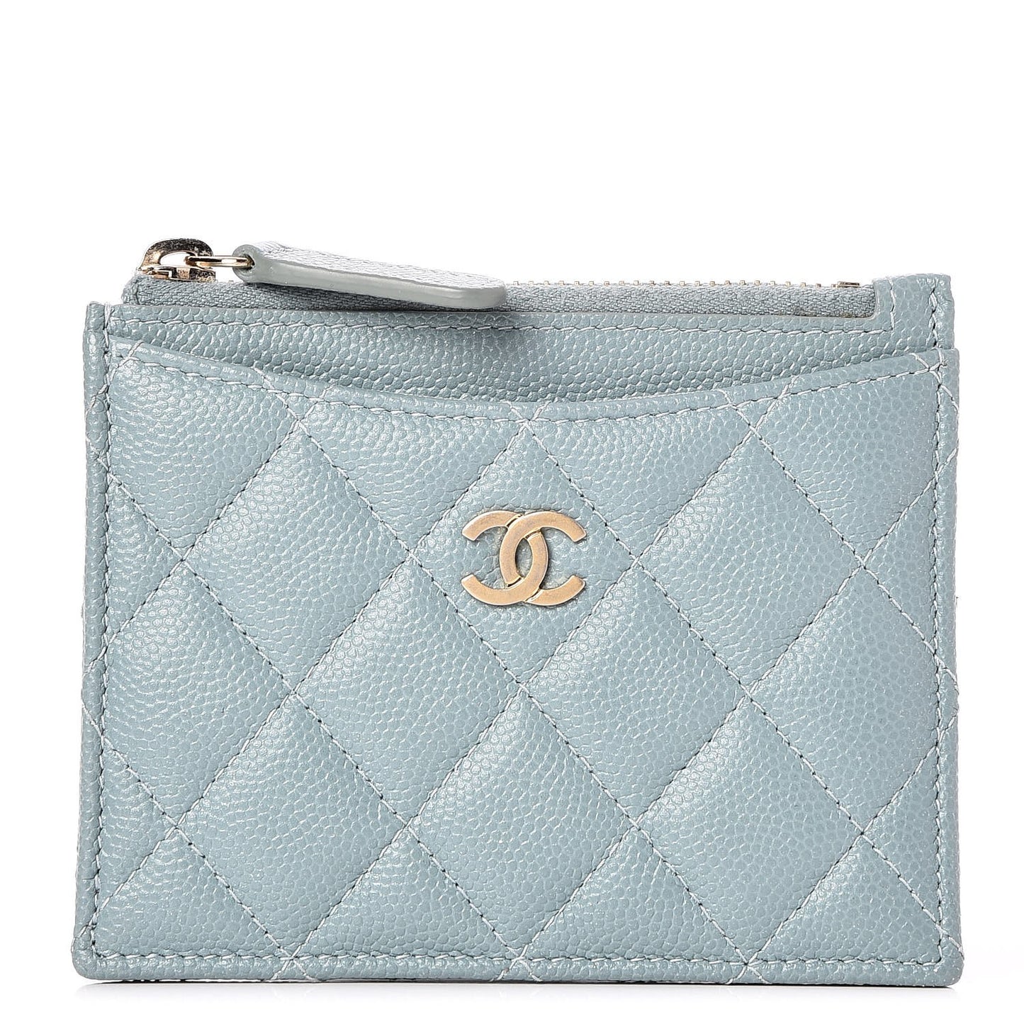Iridescent Caviar Quilted Card Holder Light Blue