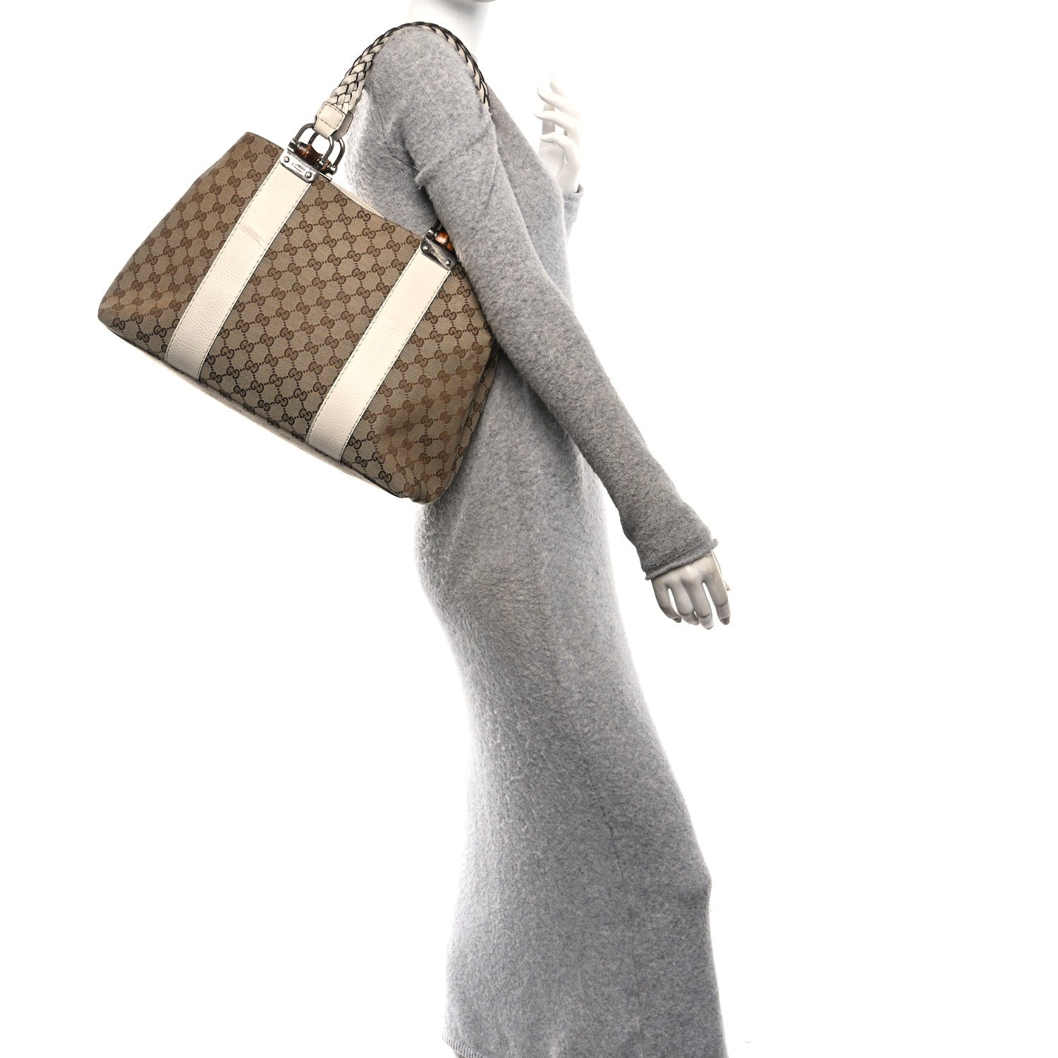Gucci Monogram Medium Bamboo Bar Tote Off White 2 of 11