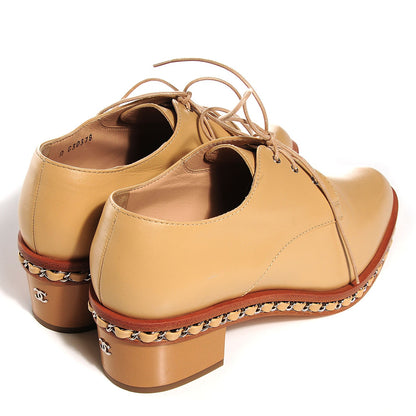Chanel Calfskin Chain Lace Up Oxfords 38.5 Beige Clair 4 of 15