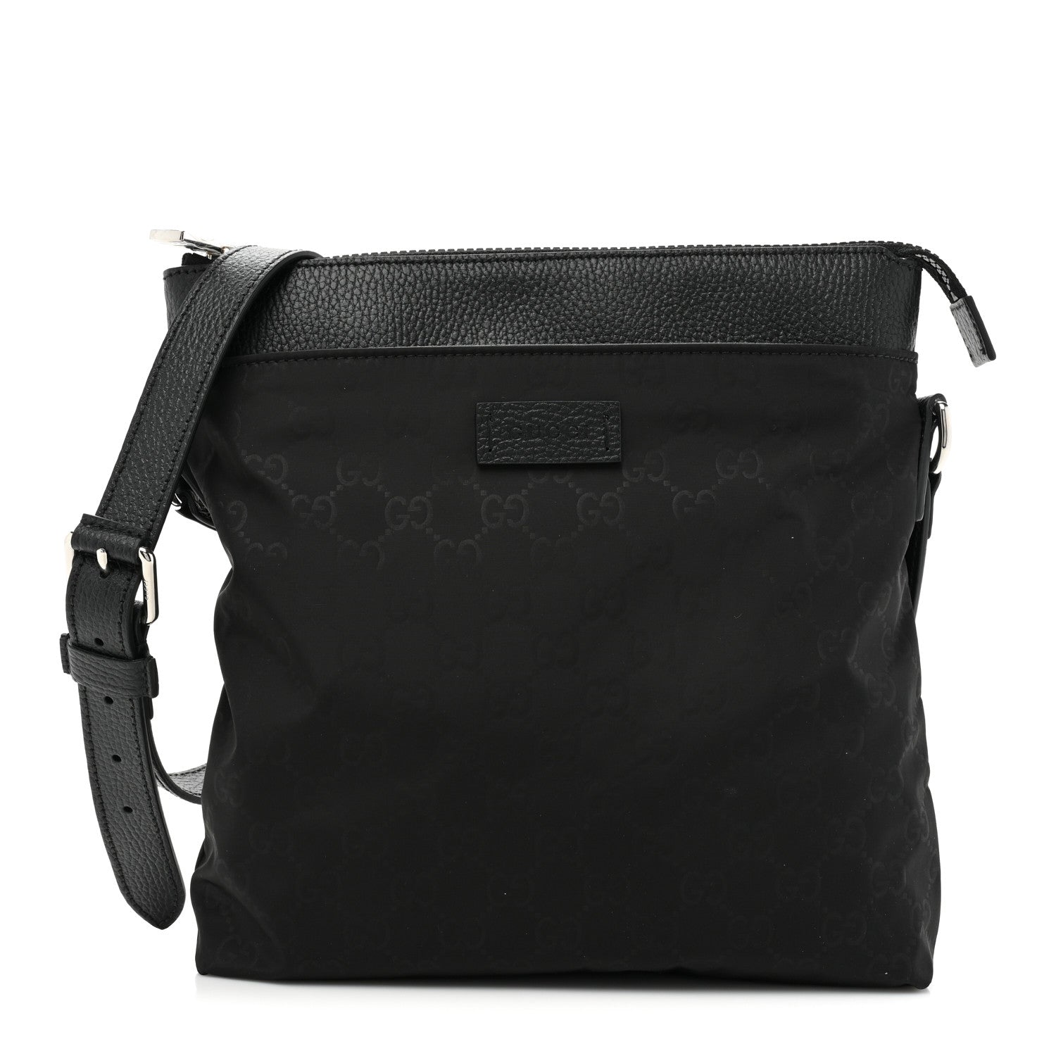 Gucci Nylon Monogram Dollar Calfskin Flat Messenger Bag Black 1 of 9