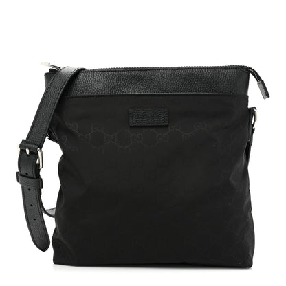 Gucci Nylon Monogram Dollar Calfskin Flat Messenger Bag Black 1 of 9