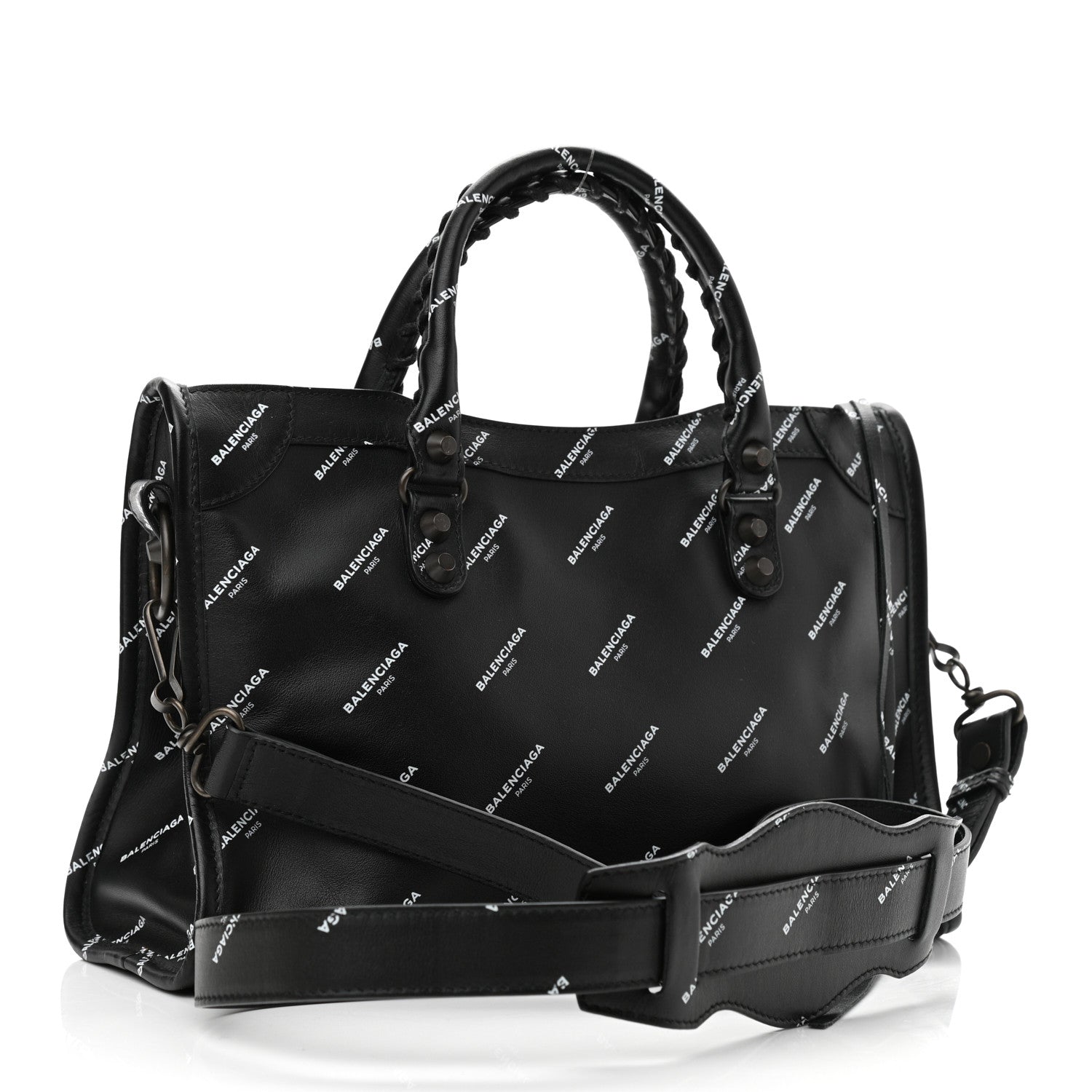 Balenciaga Veau Allover Logo Classic Hardware S City Black White 3 of 11