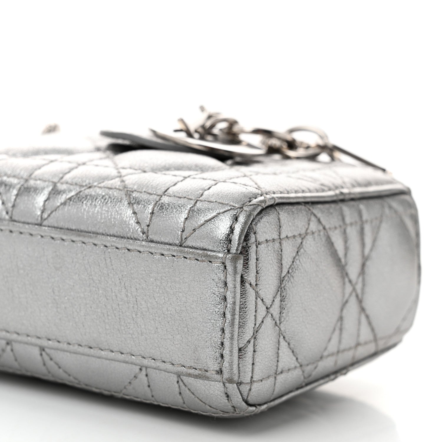 Christian Dior Metallic Lambskin Cannage Micro Lady D-Joy Silver 10 of 11