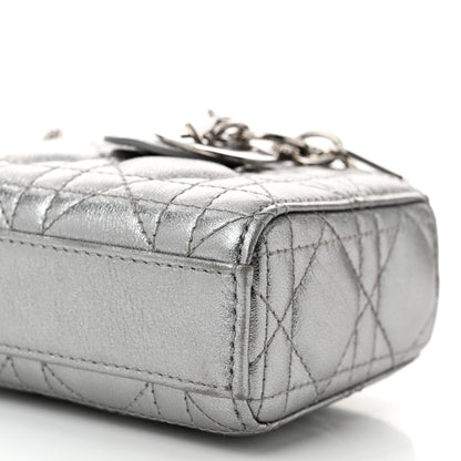 Christian Dior Metallic Lambskin Cannage Micro Lady D-Joy Silver 10 of 11