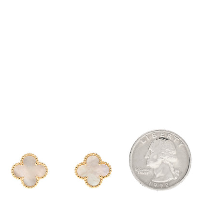 Van Cleef & Arpels 18K Yellow Gold Mother of Pearl Vintage Alhambra Earrings 2 of 5