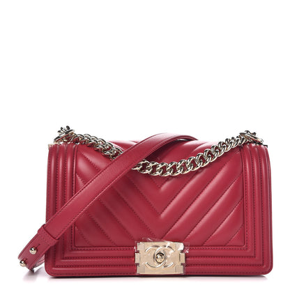 Chanel Lambskin Chevron Quilted Medium Boy Flap Dark Pink 1 of 8
