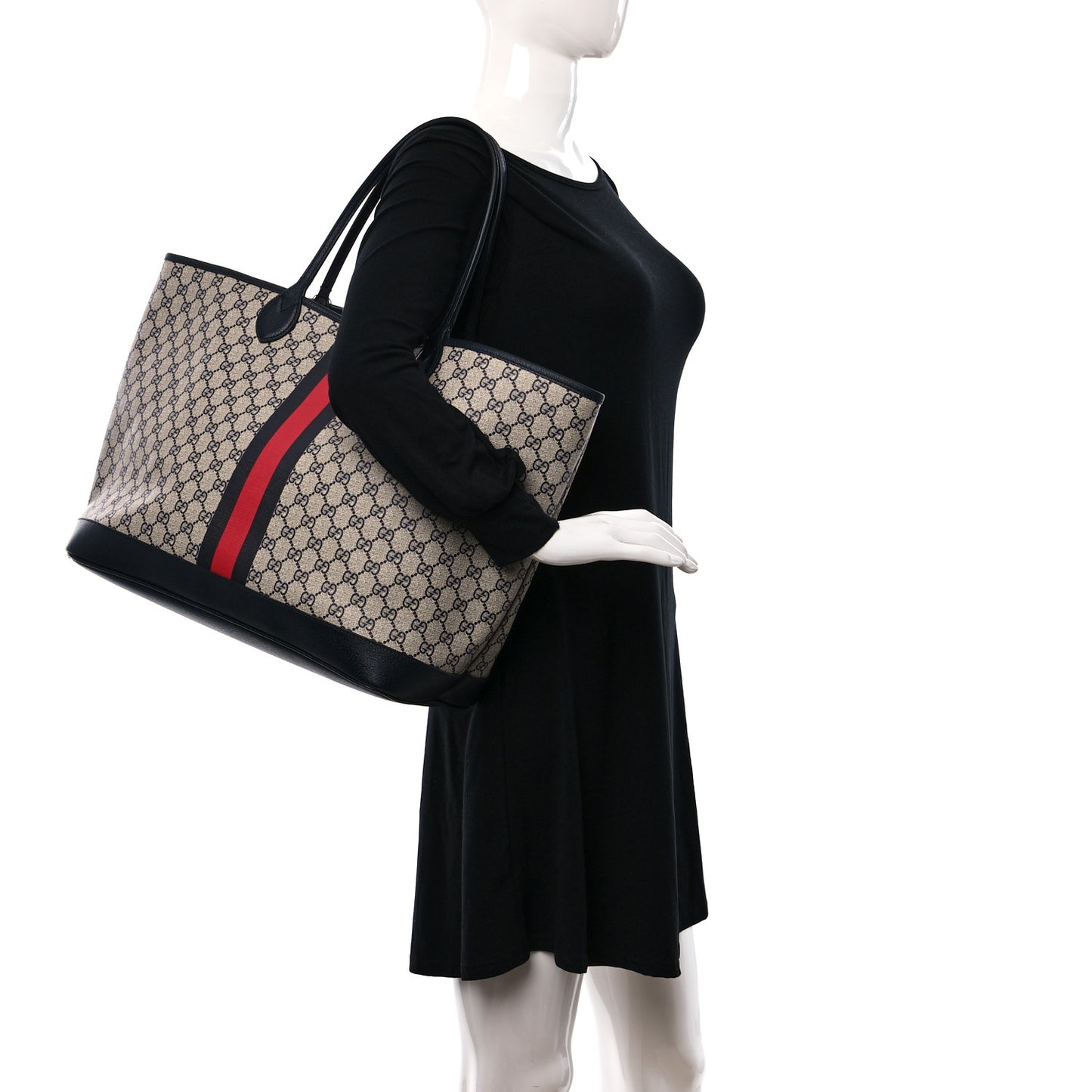 GG Supreme Monogram Textured Dollar Calfskin Web Large Ophidia Tote Beige Blue