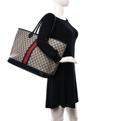 Gucci GG Supreme Monogram Textured Dollar Calfskin Web Large Ophidia Tote Beige Blue 2 of 10