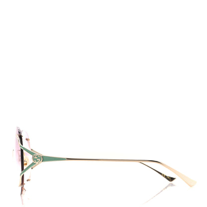 Gucci Metal Oversized Round Frame Sunglasses GG0645S Gold Blue 3 of 9