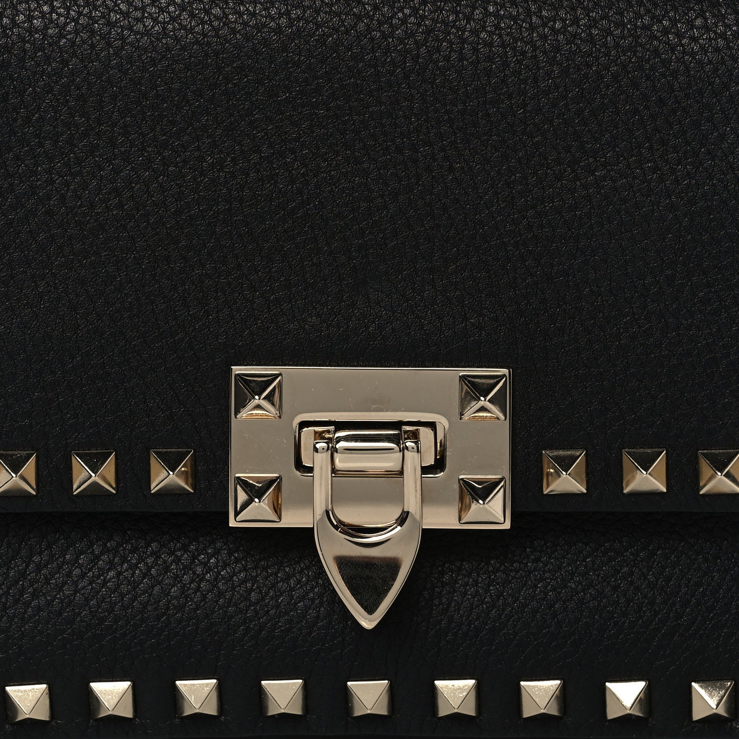 Grainy Calfskin Small Rockstud Top Handle Bag Black