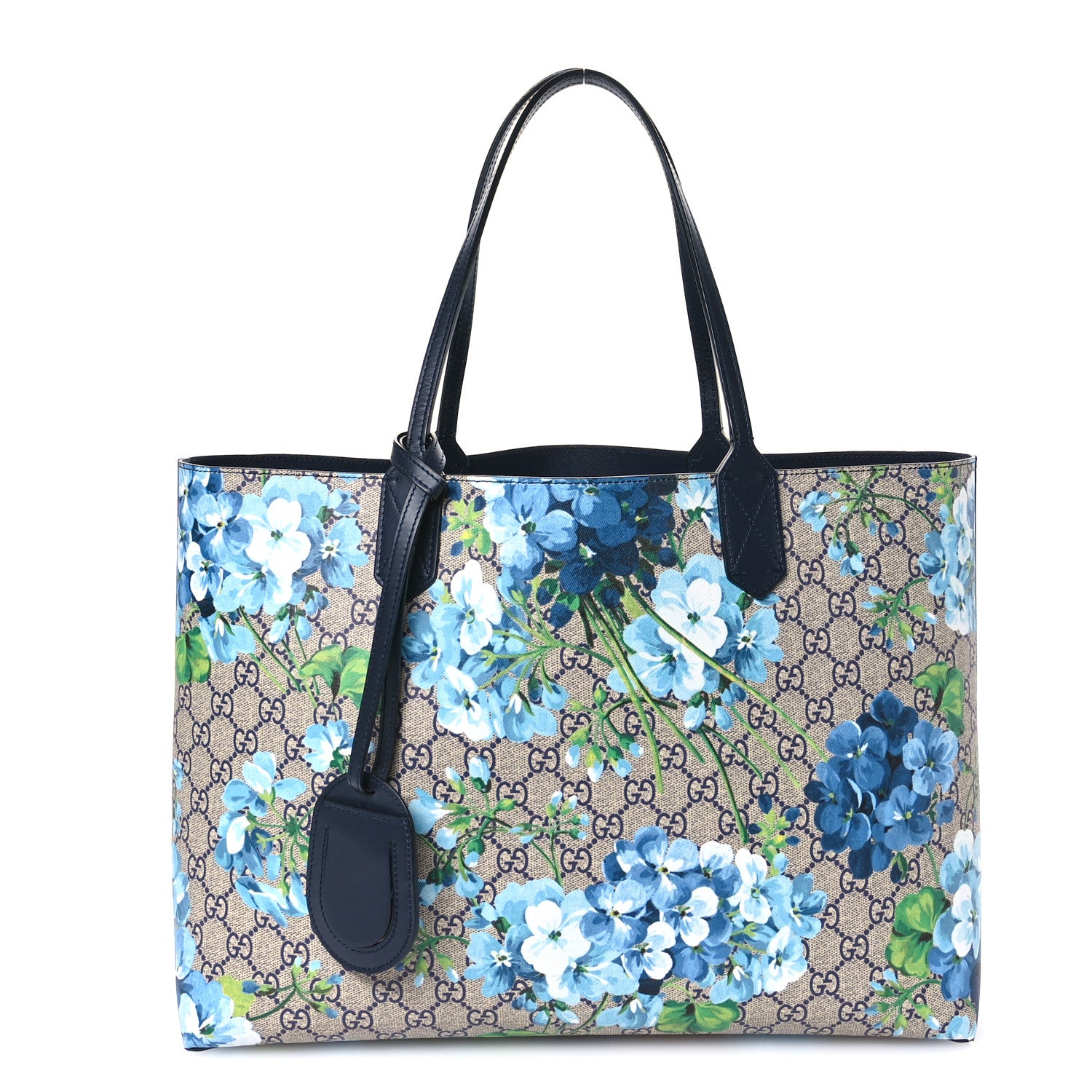 Gucci GG Supreme Monogram Blooms Medium Reversible Tote Beige Blue Navy 1 of 16