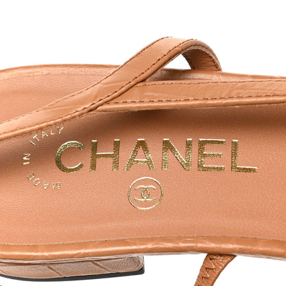 Chanel Calfskin Crocodile Embossed Patent Cap Toe CC Slingback Flats 41 Brown Black 7 of 8