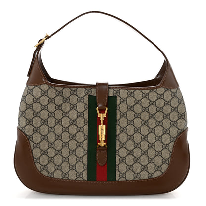 Gucci GG Supreme Monogram Azalea Calfskin Web Medium Jackie 1961 Hobo Beige Ebony Brown Sugar 1 of 14