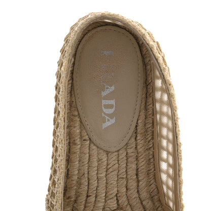 Prada Raffia Triangle Logo Crochet 20mm Espadrilles 38 Naturale 7 of 8