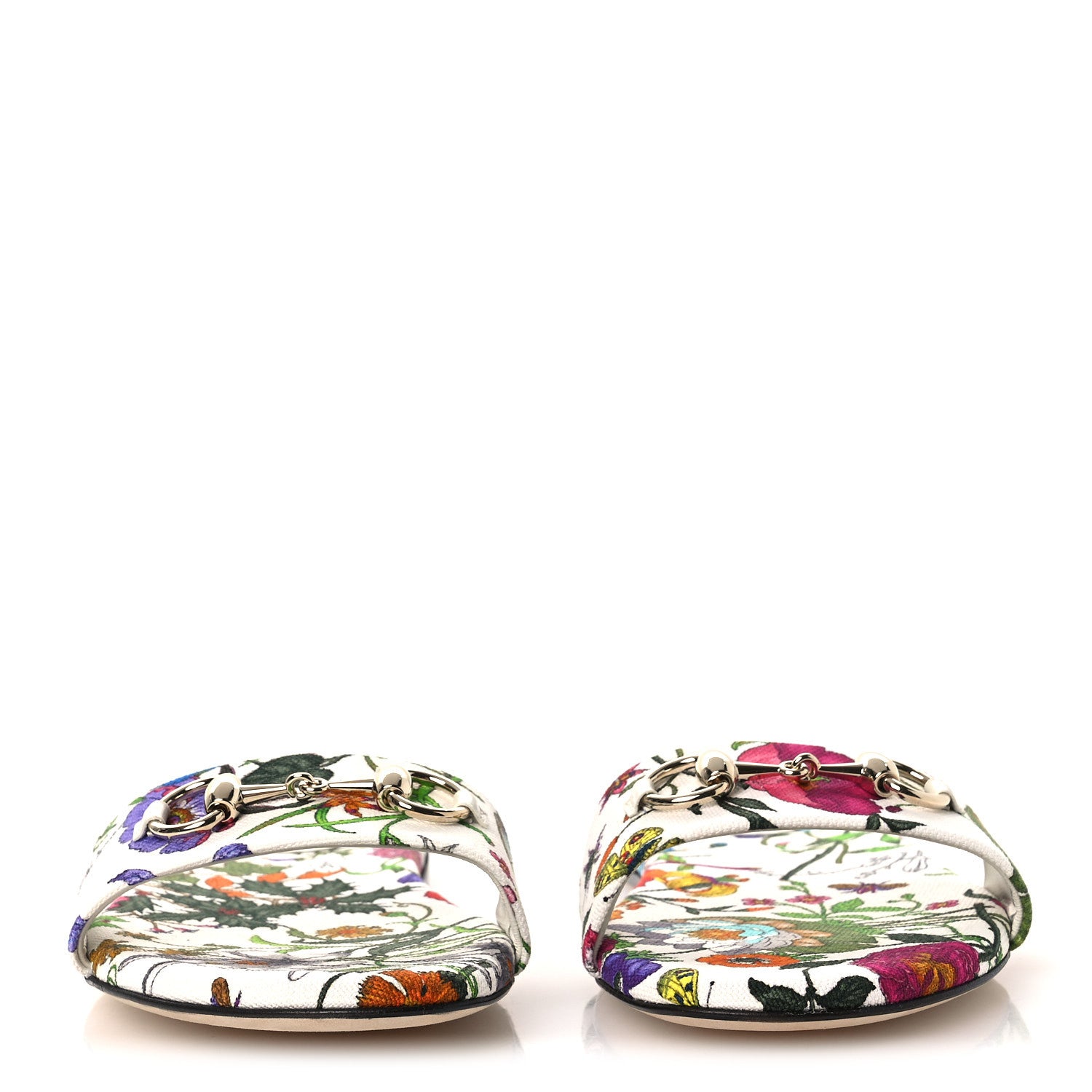 Gucci Canvas Flora Print Horsebit Slide Sandals 38 White 3 of 11