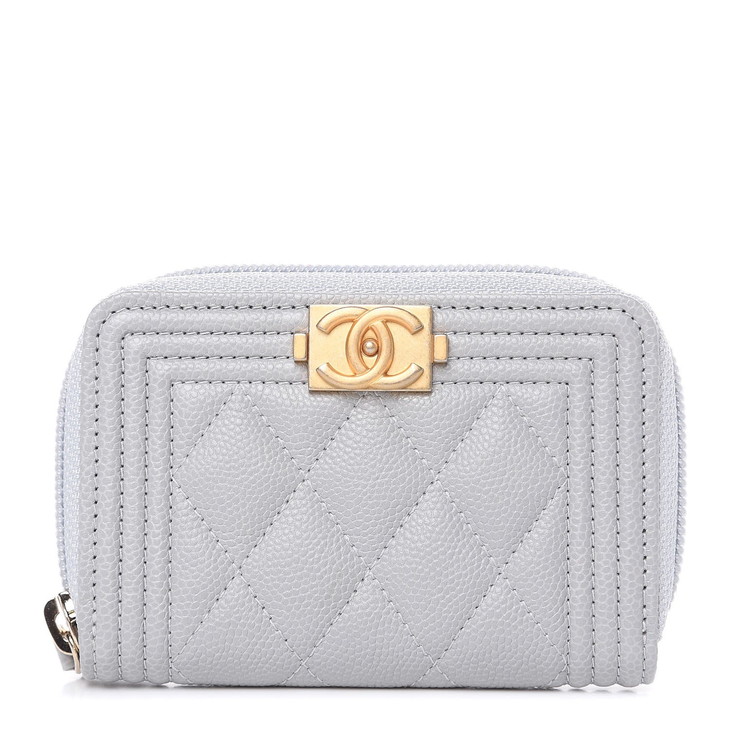 Chanel Caviar Quilted Boy Zip Around Coin Purse Wallet Grey 1 of 8
