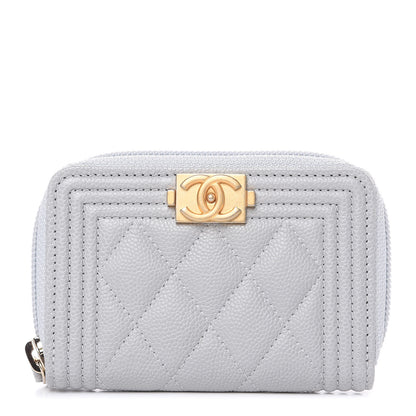 Chanel Caviar Quilted Boy Zip Around Coin Purse Wallet Grey 1 of 8