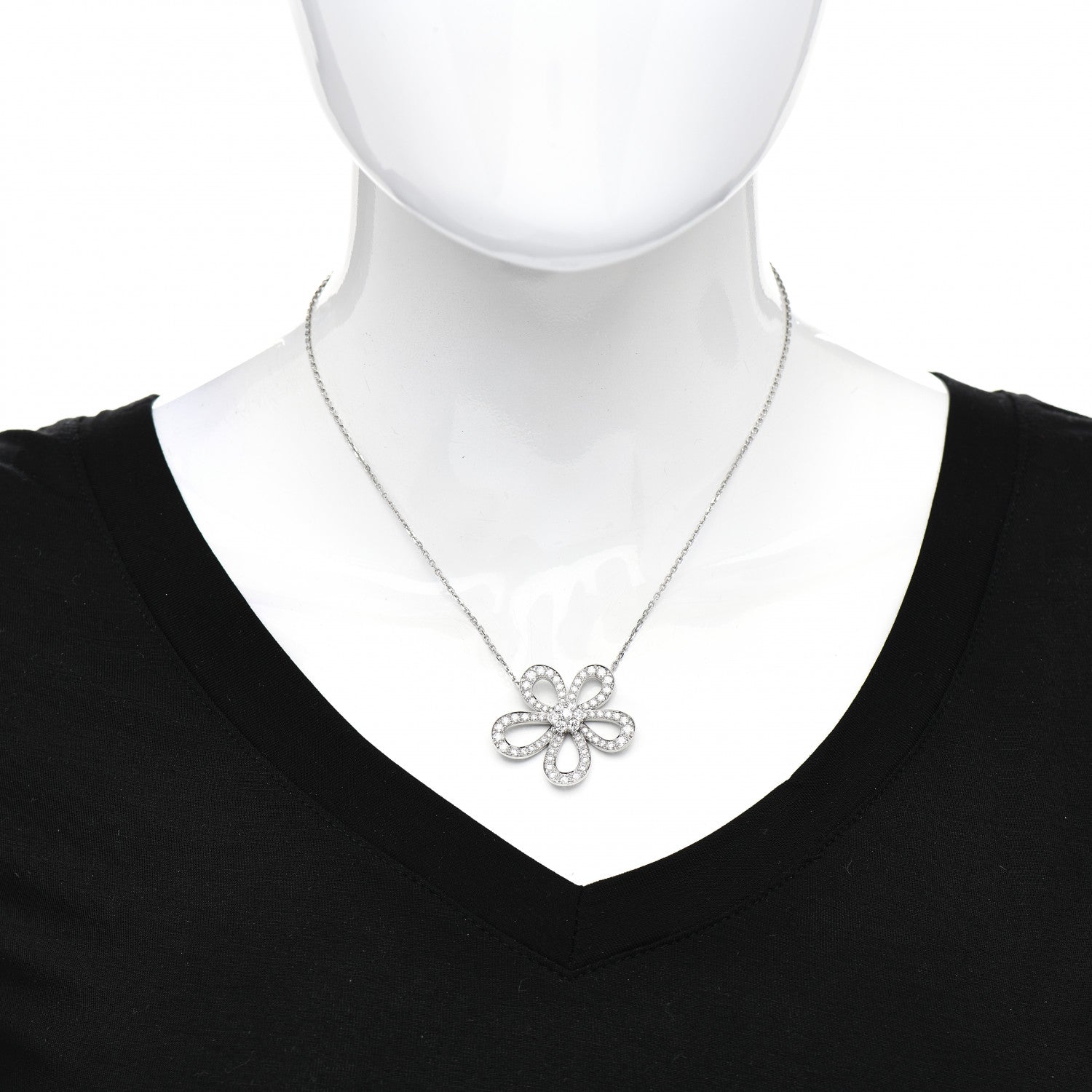 Van Cleef & Arpels 18K White Gold Diamond Flowerlace Pendant Necklace 2 of 5