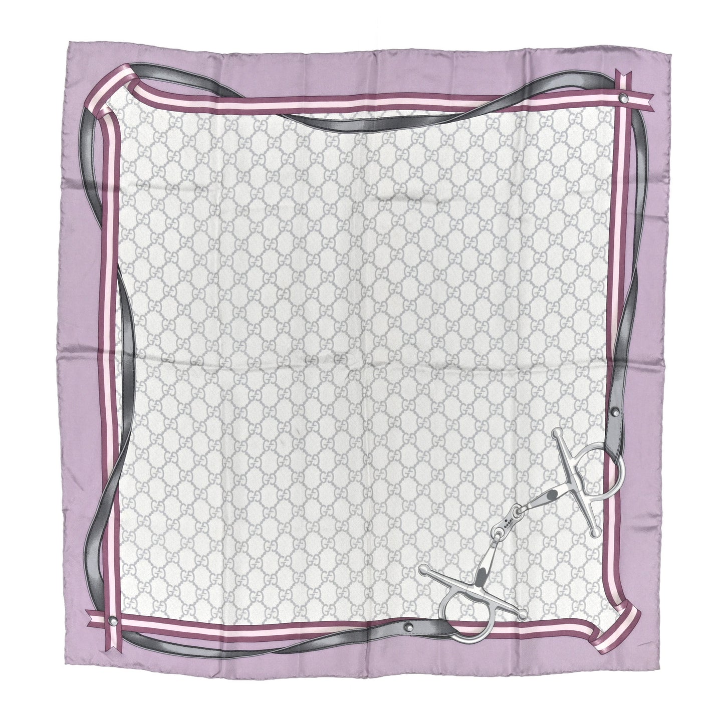Silk GG Monogram Horsebit Scarf Purple Gray