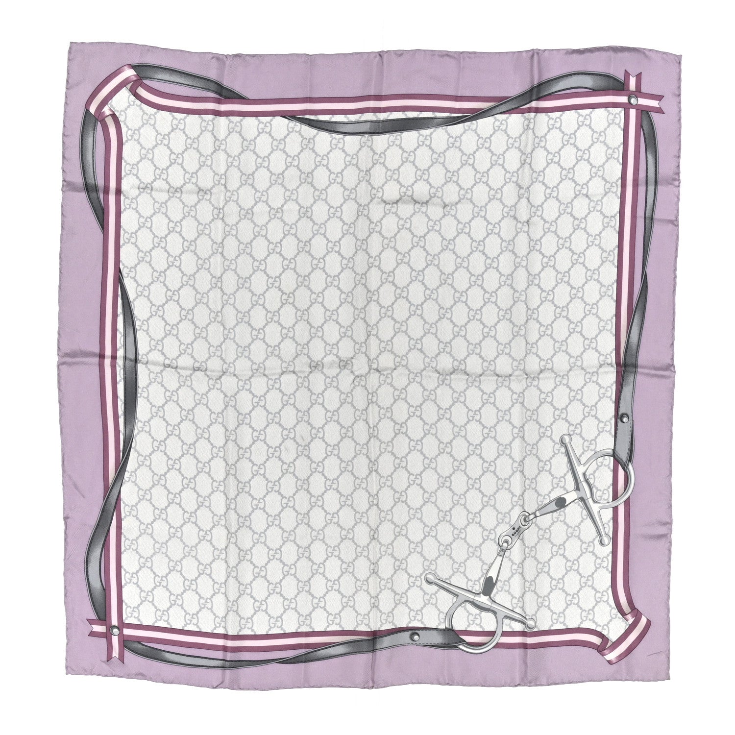 Gucci Silk GG Monogram Horsebit Scarf Purple Gray 1 of 4