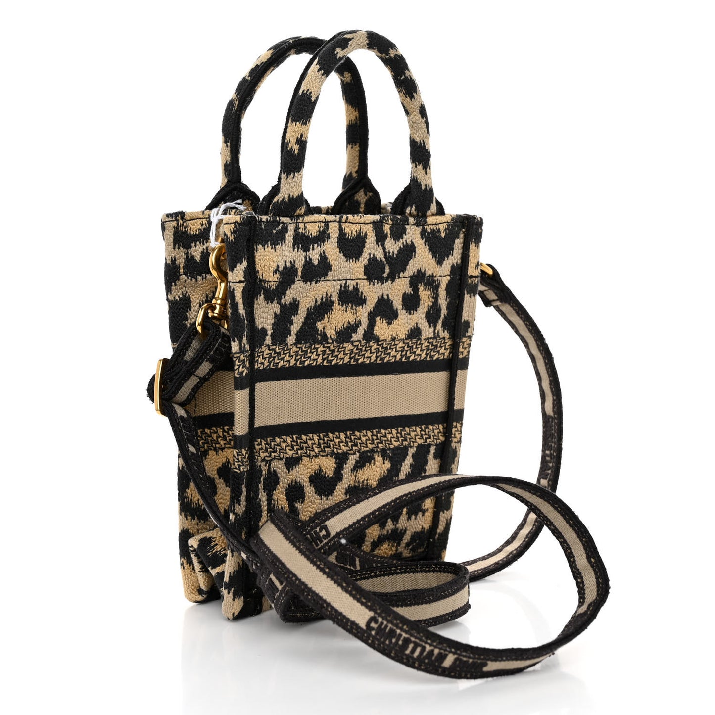 Canvas Mizza Embroidered Mini Book Tote Phone Bag Beige