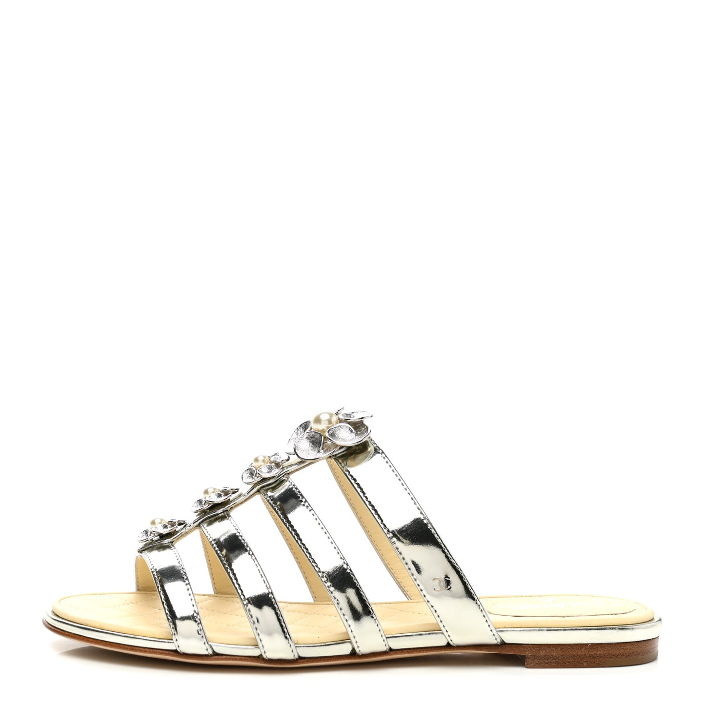 Metallic Calfskin Flat Sandals 35 Silver