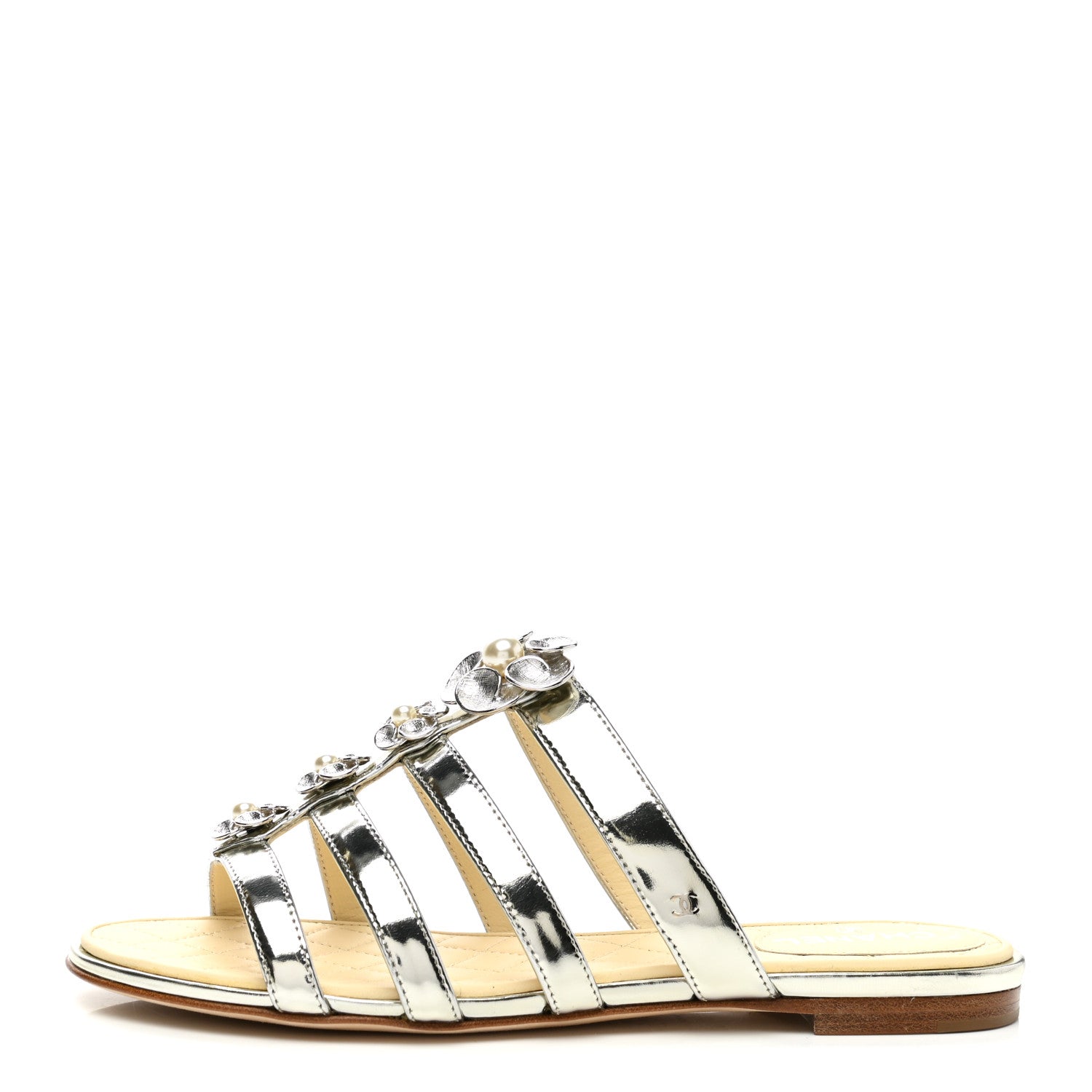 Chanel Metallic Calfskin Flat Sandals 35 Silver 1 of 9