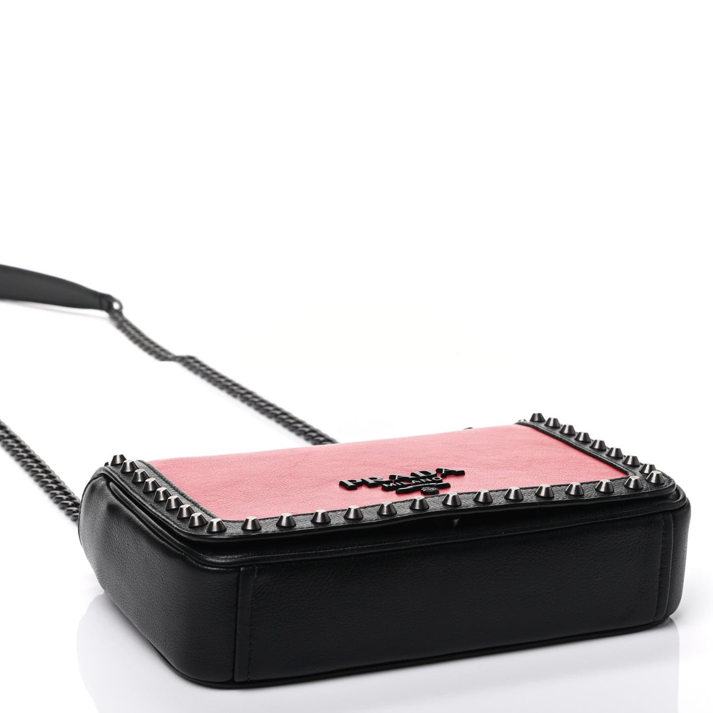 Glace Calfskin Studded Crossbody Fuoco Black