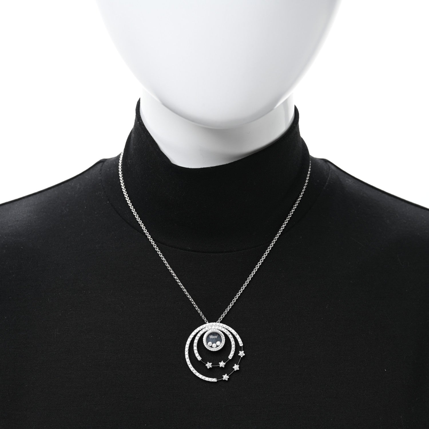 Chopard 18K White Gold Diamond Happy Diamond Circles Stars Pendant Necklace 3 of 4
