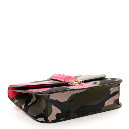 Valentino Garavani Nappa Canvas Camouflage Medium Glam Lock Rockstud Flap Fuxia Fluo 4 of 9