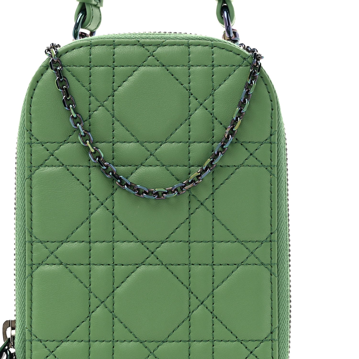 Christian Dior Lambskin Cannage Lady Dior Phone Holder Green 7 of 9