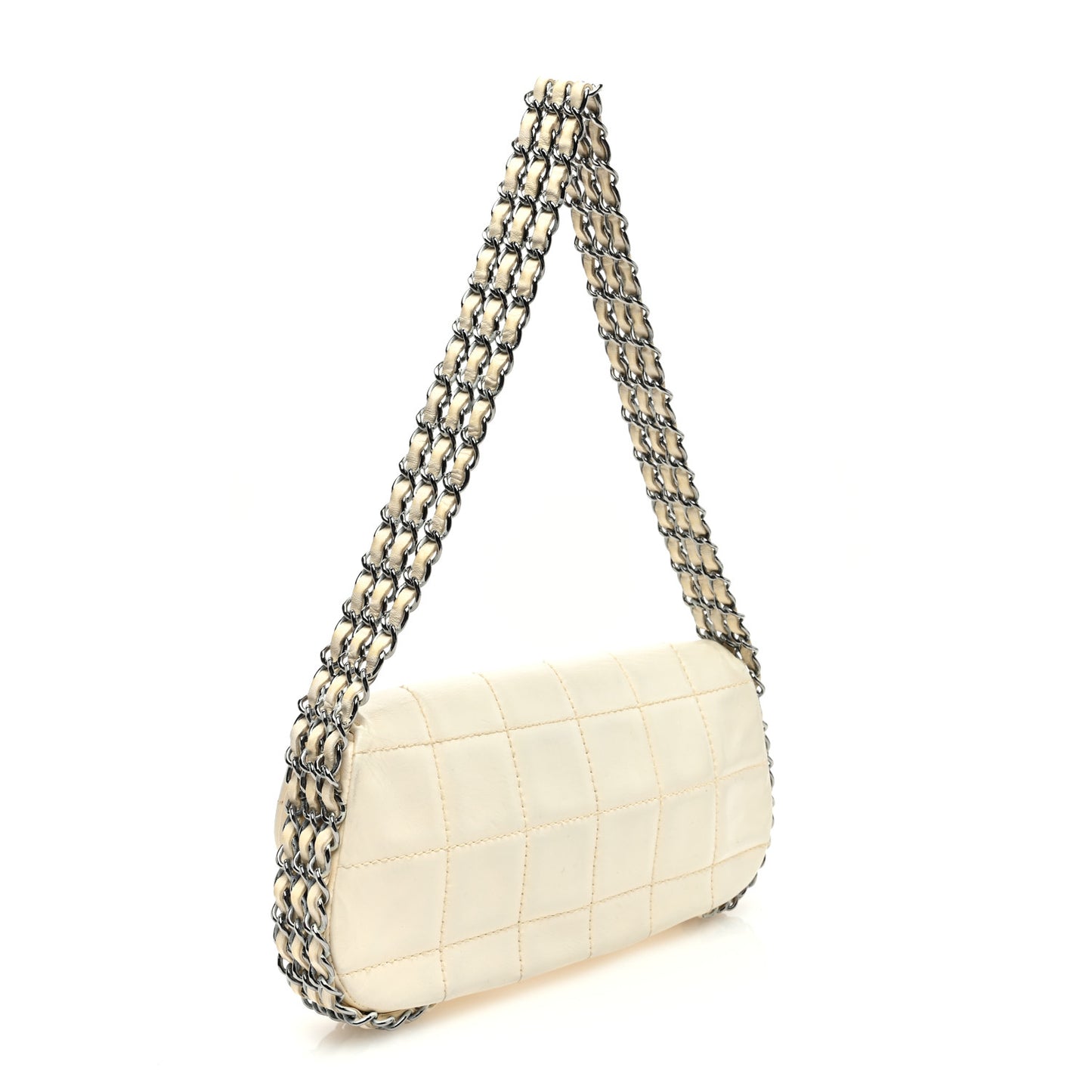 Lambskin Quilted Chocolate Bar 3 Chain Flap White