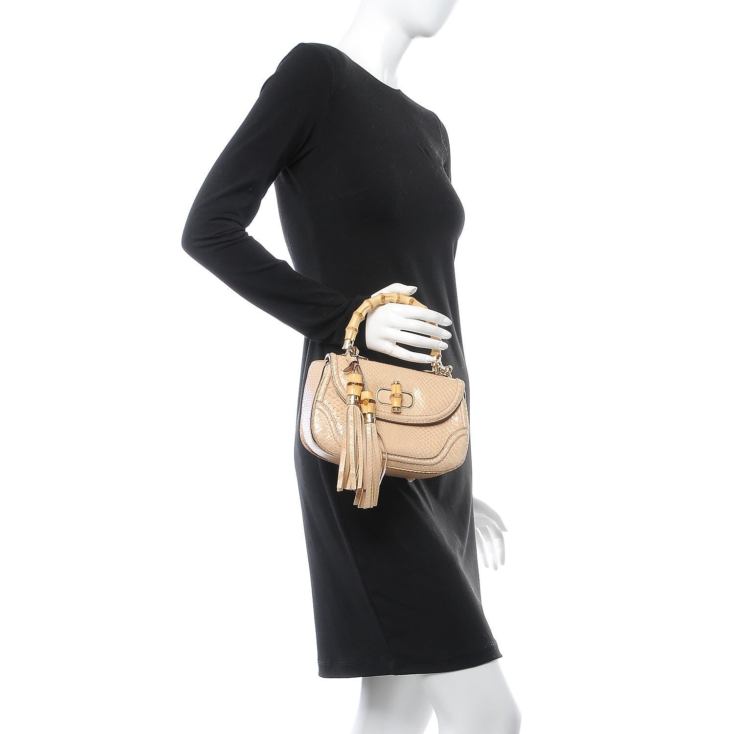 Gucci Python Small New Bamboo Top Handle Bag Beige 1 of 6