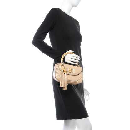 Gucci Python Small New Bamboo Top Handle Bag Beige 1 of 6