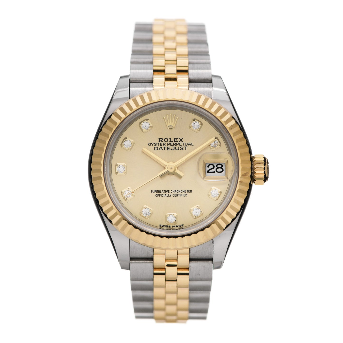 Stainless Steel 18K Yellow Gold Diamond 28mm Oyster Perpetual Datejust Watch Champagne 279173