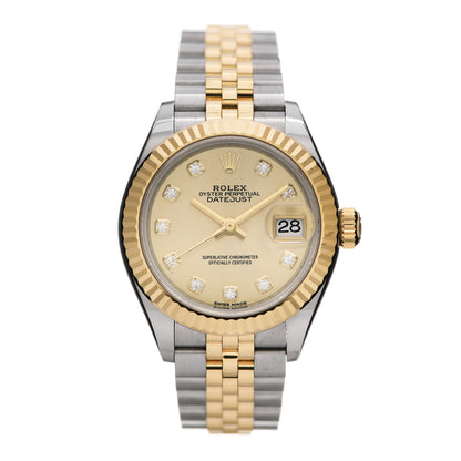 Rolex Stainless Steel 18K Yellow Gold Diamond 28mm Oyster Perpetual Datejust Watch Champagne 279173 1 of 5