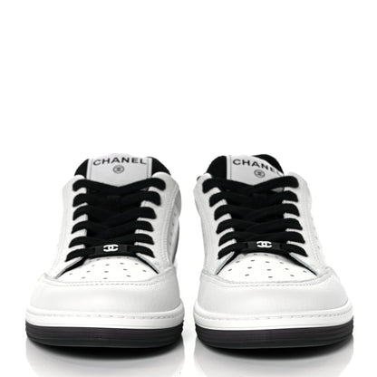 Chanel Grained Calfskin Fabric Womens Logo Sneakers 39.5 White Black 2 of 8