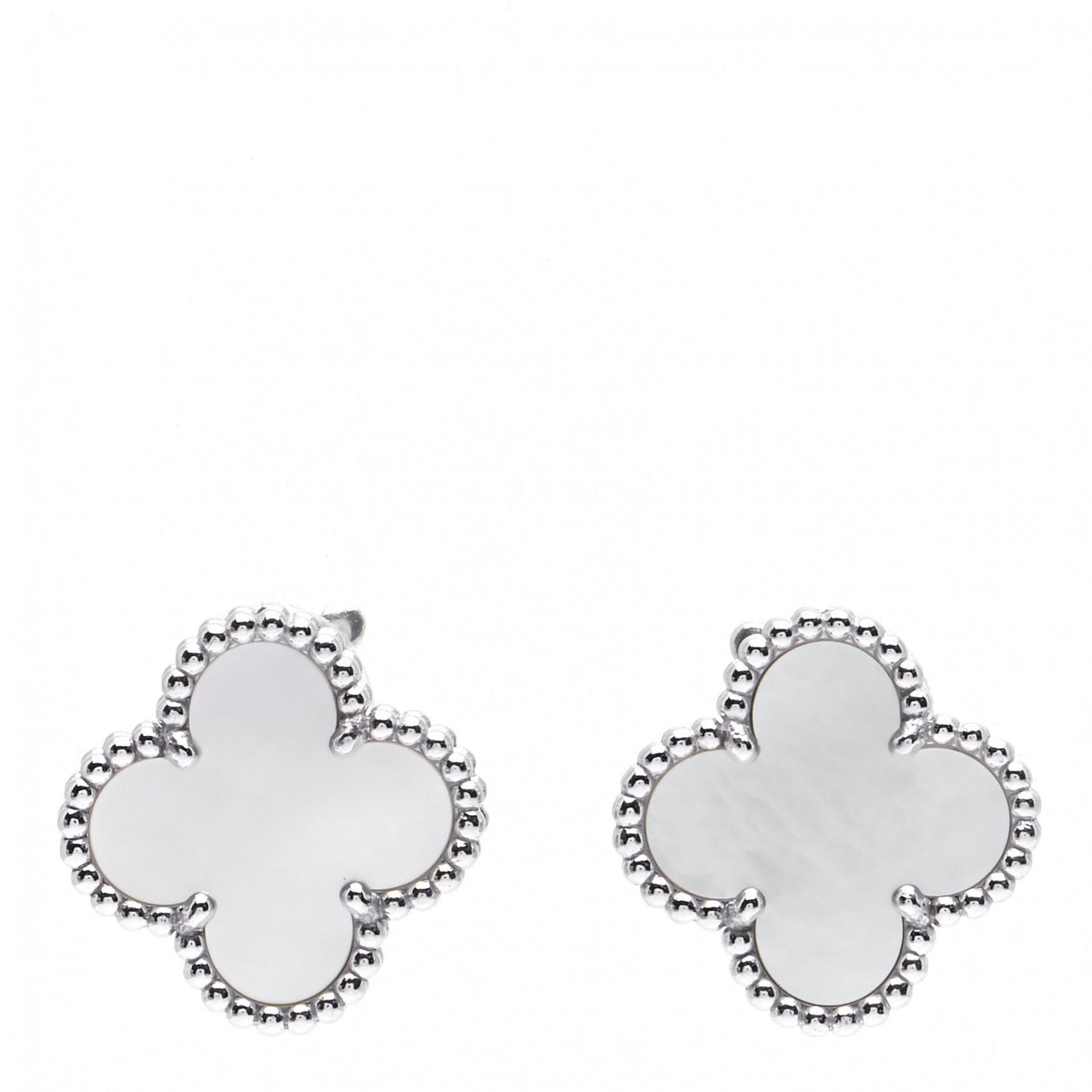 18K White Gold Mother of Pearl Vintage Alhambra Earrings