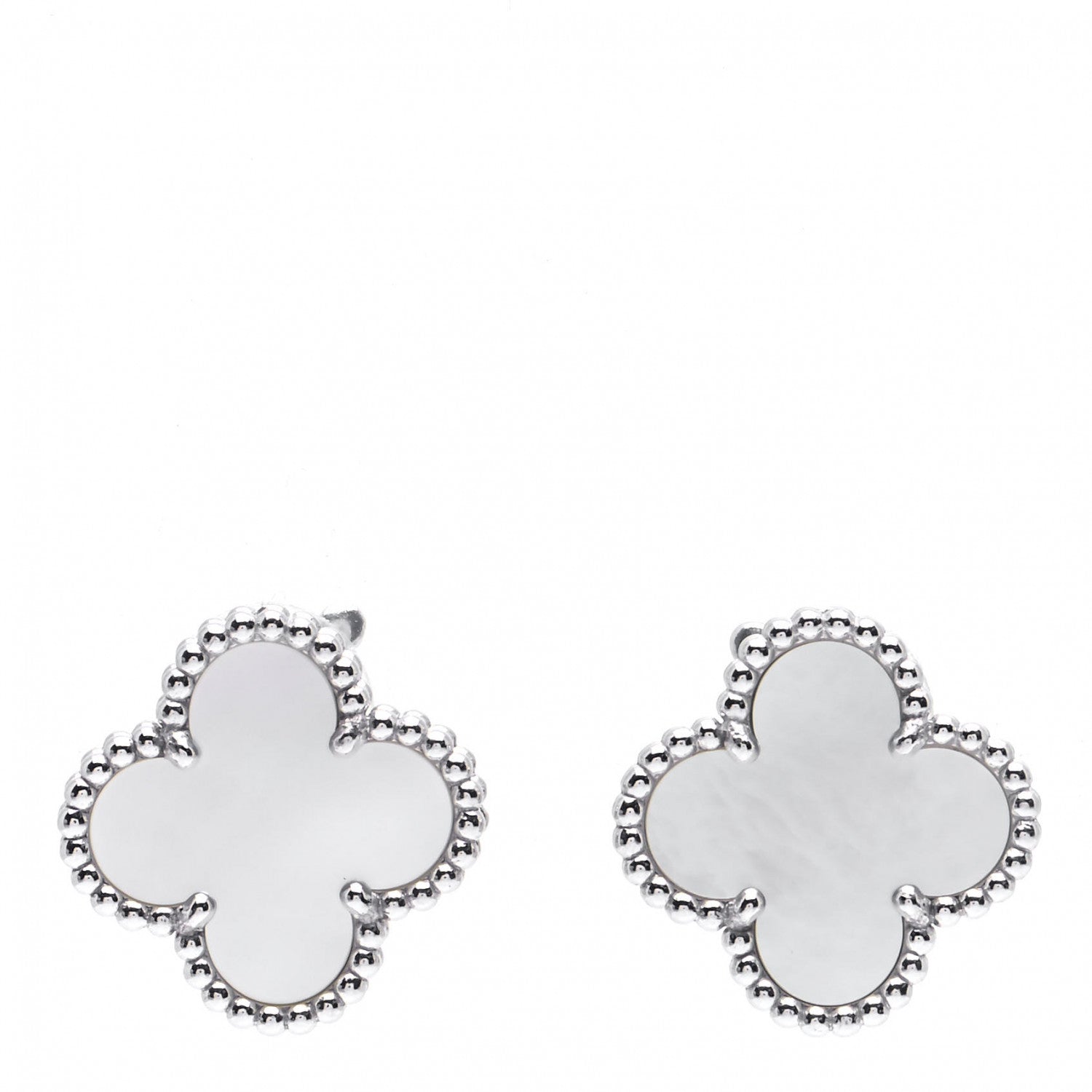 Van Cleef & Arpels 18K White Gold Mother of Pearl Vintage Alhambra Earrings 1 of 6