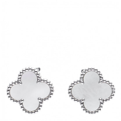 Van Cleef & Arpels 18K White Gold Mother of Pearl Vintage Alhambra Earrings 1 of 6
