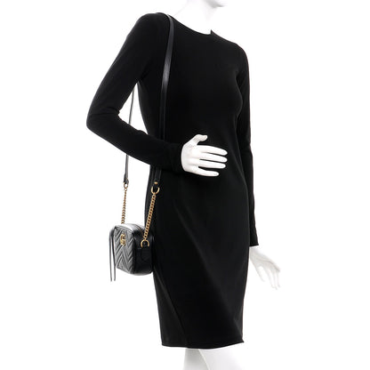 Gucci Calfskin Matelasse Mini GG Marmont Chain Shoulder Bag Black 2 of 7