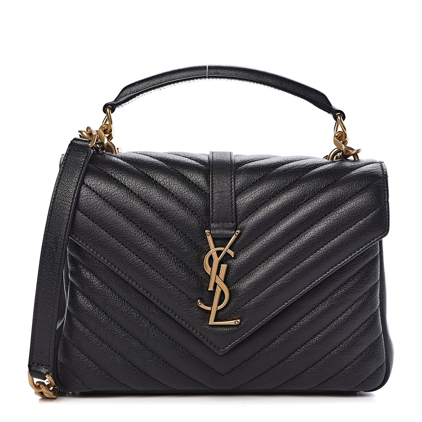 Sheepskin Matelasse Chevron Monogram Medium College Bag Black