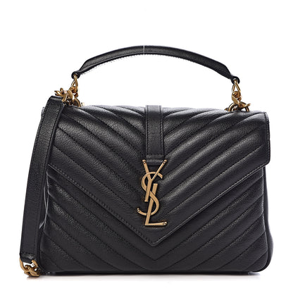 Saint Laurent Sheepskin Matelasse Chevron Monogram Medium College Bag Black 1 of 10
