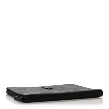 Saint Laurent Calfskin Crocodile Embossed Monogram iPad Case Black 4 of 10