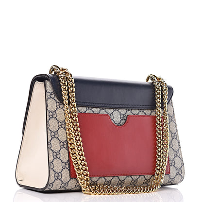 Gucci GG Supreme Monogram Calfskin Medium Padlock Shoulder Bag Beige Blue Mystic White Hibiscus Red 3 of 17