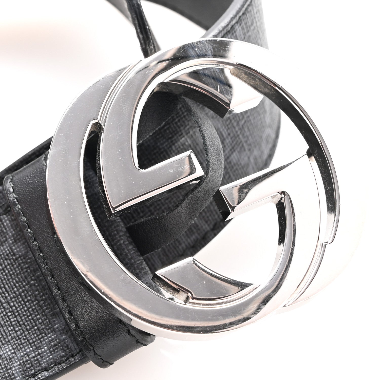 Gucci GG Supreme Monogram Selleria Calfskin Interlocking G 40mm Belt 95 38 Black Grey 6 of 7